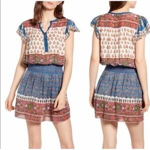 Faherty Women’s Boho Bemini Hand Painted Floral Multicolor Blue Minj‎ Dress L